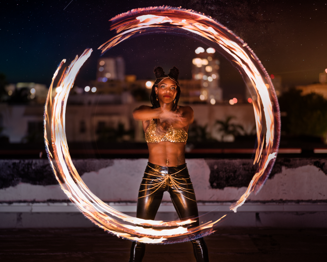 Time lapse dragon fire performance